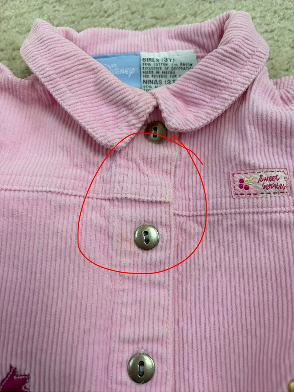 Vintage 90s Y2K Winnie the Pooh Size 3T Pink Corduroy Embroidered Jean Jacket